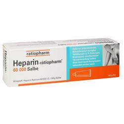 Eine Schachtel Heparin-ratiopharm Salbe gegen Prellungen und Blutergüsse.