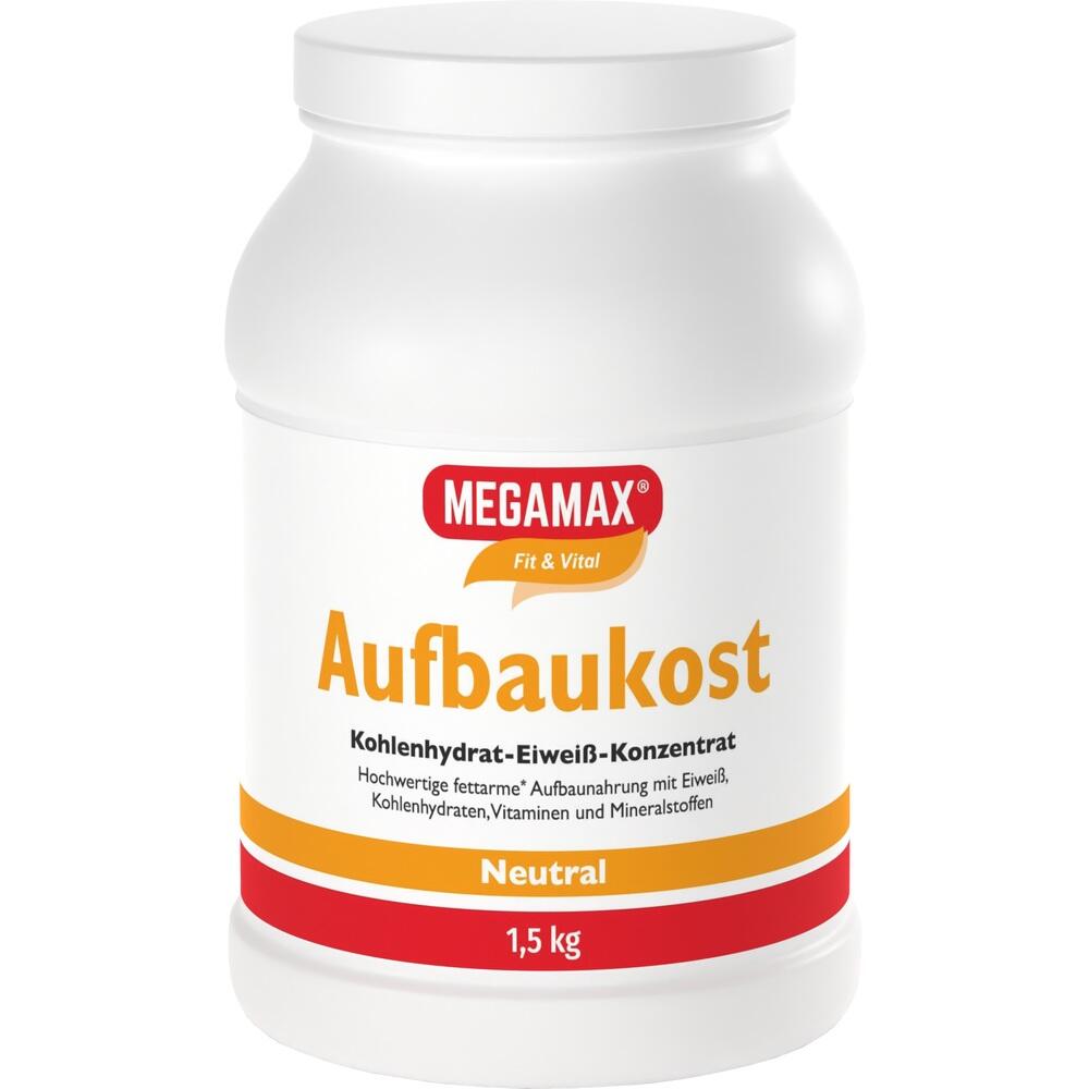 Weiße Dose mit der Aufschrift "Aufbaukost" und "Megamax".