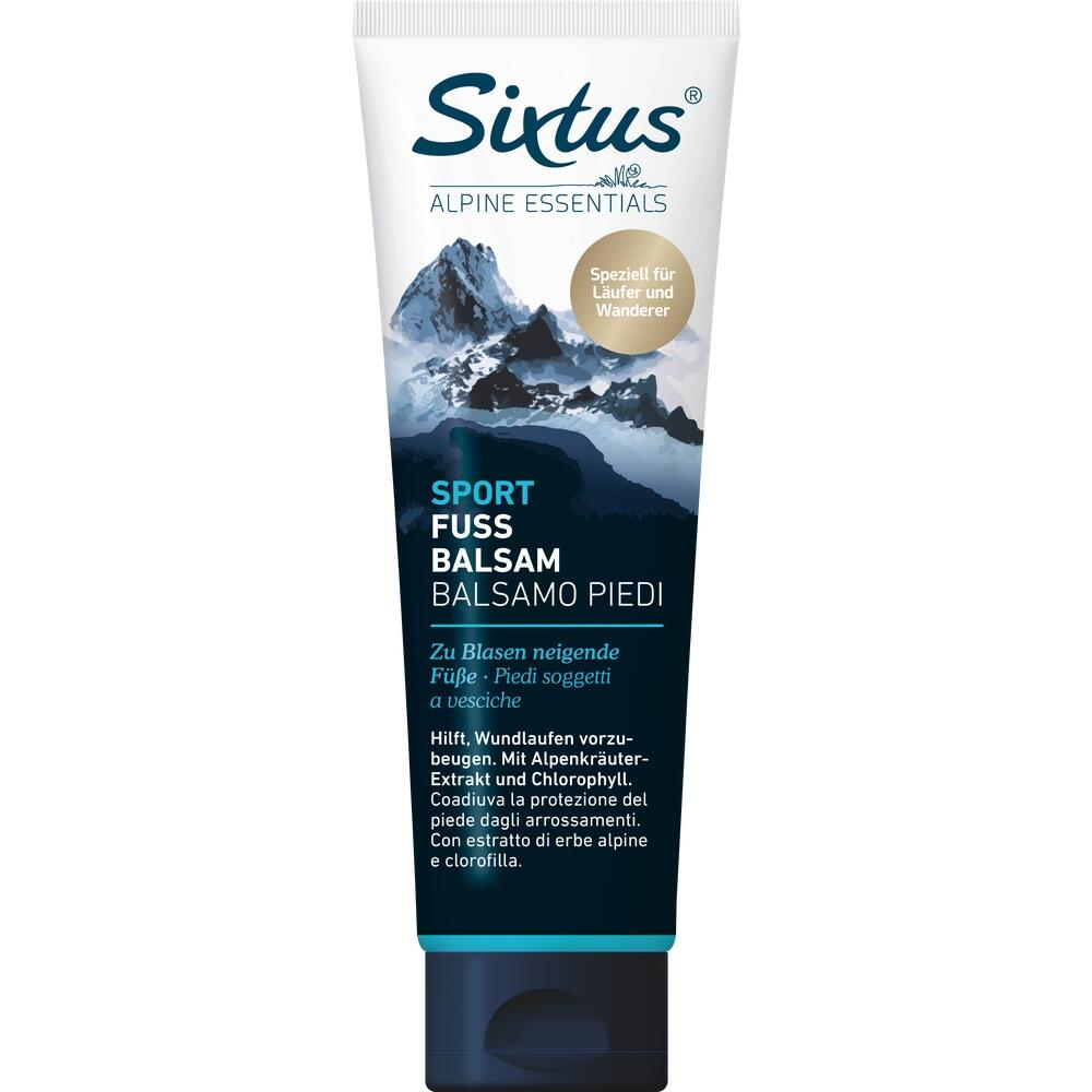 Eine Tube Fußbalsam mit Bergmotiv auf der Verpackung.